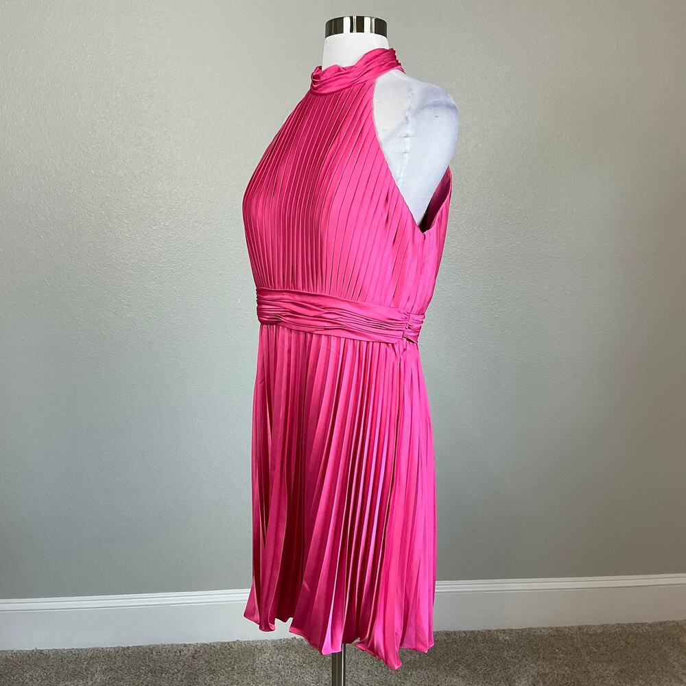 Mac Duggal 26645 Pink Cocktail Dress Pleated Satin Mini Fit and Flare Size 12 - Picture 5 of 13